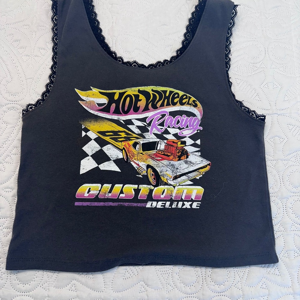Hot Wheels Racing Lace Trim Graphic Tank Top Charcoal Gray Large